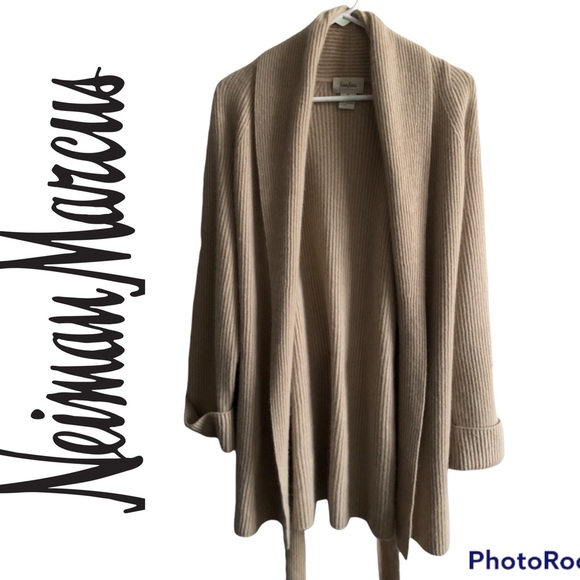 NEIMAN MARCUS cozy cashmere oatmeal belted cardigan sweater PREMIUM QUALITY sz S - Picture 4 of 8